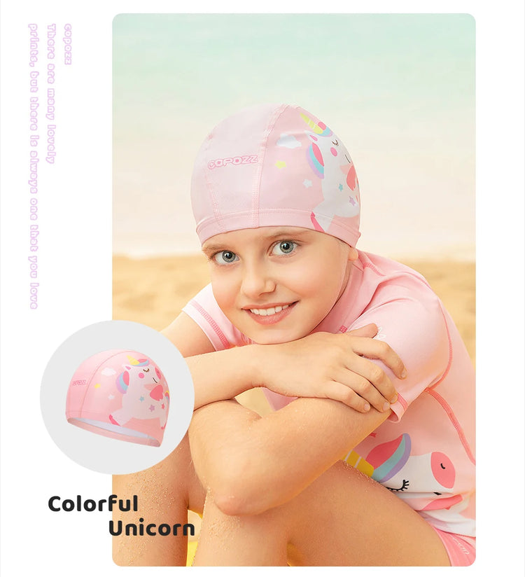 COPOZZ Cuffia da nuoto per bambini in cartone animato Bambini PU Protezione per le orecchie impermeabile Cappello da nuoto Cappelli da bagno elastici Cuffie da piscina per ragazzi Ragazza