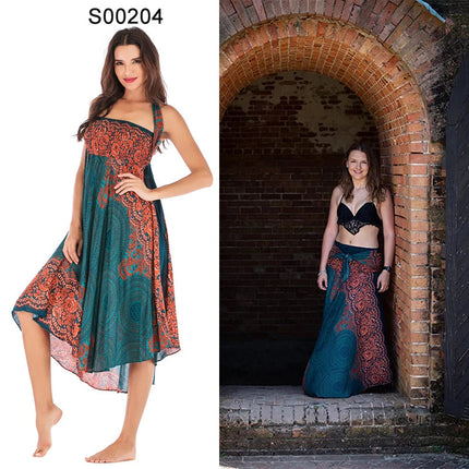 Boho Gonne Donna Rayon Beach Abito lungo Estate Bohemian Jupe Longue Femme Elastico in vita Stampa Fasciatura floreale Halter Hippie platinumshop