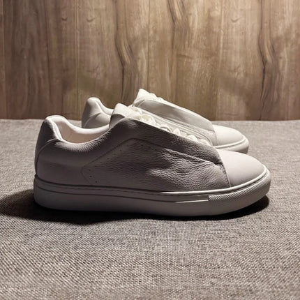 QHCCID Men's Versatile Cow Leather Casual Sneakers Comfortable Breathable White Soft Cowhide Trendy Footwear Women’s Shoes