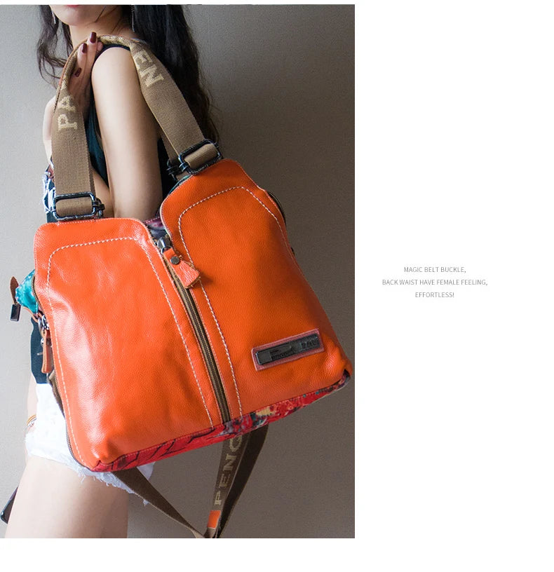 2025 New Genuine Leather With Canvas Women Handbags Luxury Fashion Crossbody Bag Printing Shoulder Portable Slung Bags