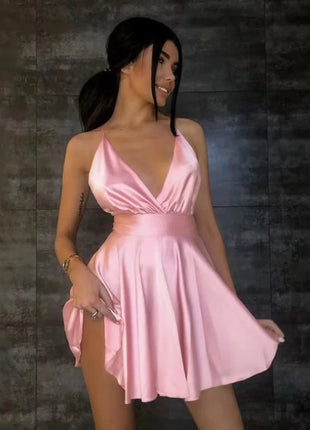 2023 Sexy robe de soirée moulante sans manches à dos nu pour femme élégante, col en V, mini-robe courte et moulante