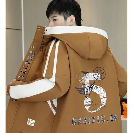 Fashion Autumn Winter Men's Hooded Fleece Jackets Youth High Streetwear Casual Plush Liner Coats Windproof Padded Tops Clothing