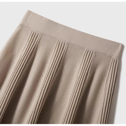 Birdtree,90% Wool 10% Cashmere Knitted Skirt For Women,Mid-Waist Casual Long Skirts,Commuting Style,2026 Spring New D61337JF PlatiNum