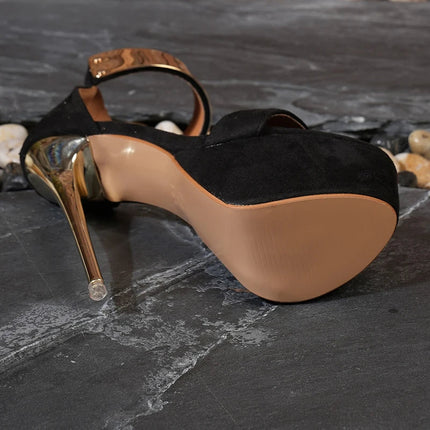 Fashion Designer Metal Ankle Strap Women 16CM Heels Platform Sandals Shoes Female High Heels Sexy Party Dance Ladies Shoes PlatiNum