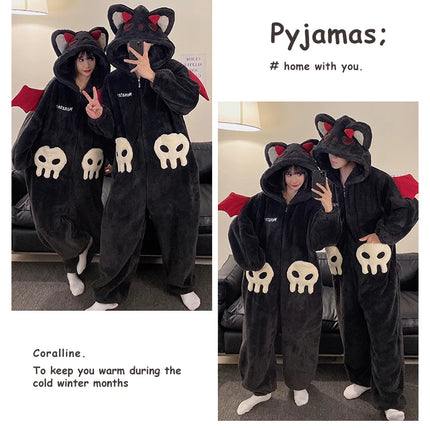 DAIMELU hooded male pajamas set men's cartoon winter thickened coral fleece flannel boy one-piece loungewear suit sleepwear