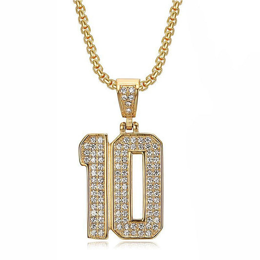 Hip Hop Iced Out Bling Football 10 ciondolo Statement collana sportiva in acciaio inossidabile Color oro maschile per gioielli da donna e uomo