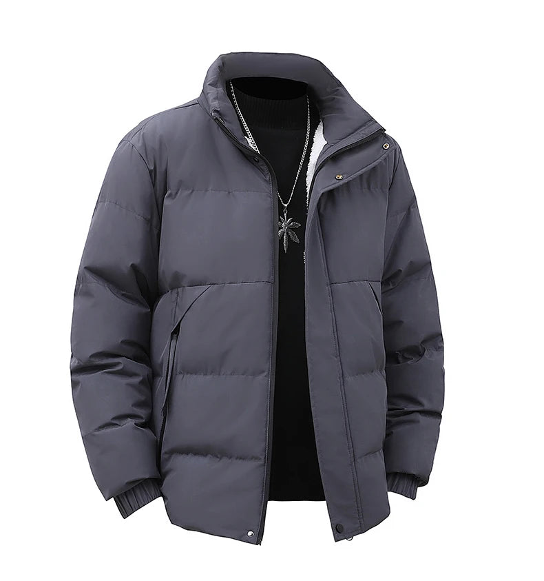 Winter Stand Collar Down Jacket Men Warm Plush Cotton Clothes Comfortable Versatile Parkas Thickened Fleece Lined Puffer Jackets