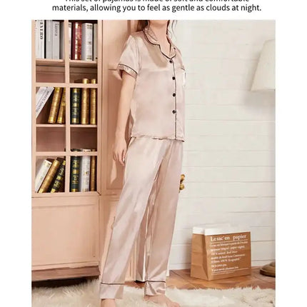 Lussuoso pigiama in raso per donna 2 pezzi pigiama Set tasca cuore ricama pigiameria autunno manica lunga top e pantaloni pigiama femminile platinumshop