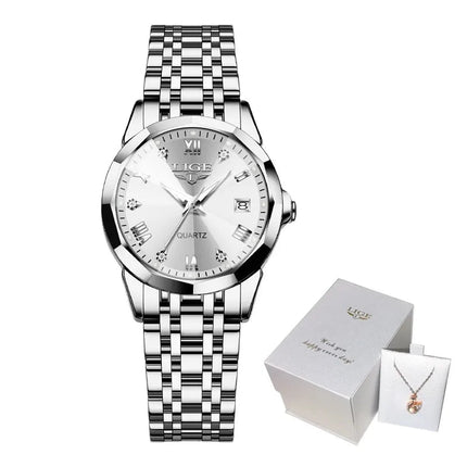 LIGE Elegante Orologio da Polso da Donna Ultrasottile in Stile Nordico Semplice con Movimento al Quarzo, Bracciale in Acciaio Inossidabile alla Moda platinumshop