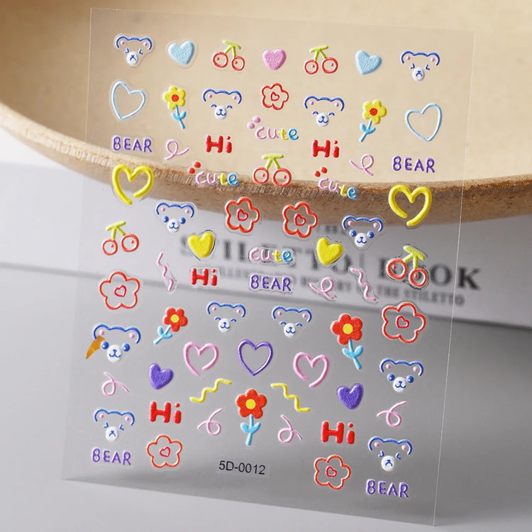 1Pcs 5D Graffiti Kitten Puppy Nail Art Sticker Lovely Lines Animal Cat Embossed Nail Slider Self-Adhesive Cat/Dog Manicure Decal