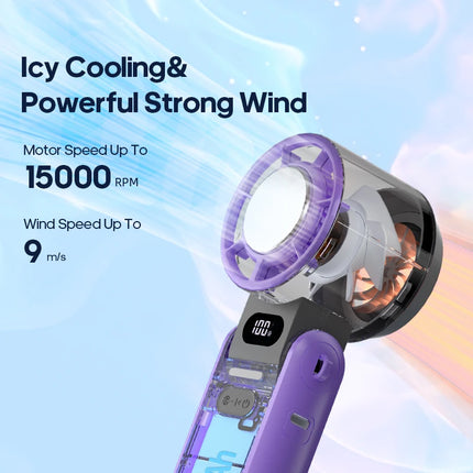 Ventilatore Portatile ad Alta Velocità con Raffreddamento Rapido, Ricaricabile 3600mAh, 100 Velocità Regolabili, Mini Ventilatore Pieghevole Turbo e Cordino