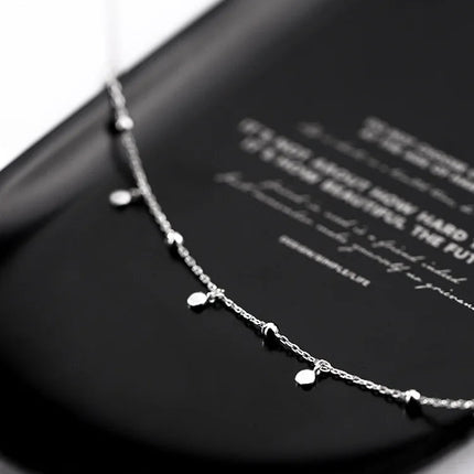 925 Sterling Silver Neck Chain Tassels Round Necklaces Women Jewelry Exquisite Elegant Aesthetic Charms Accessories Argent 925 PlatiNum