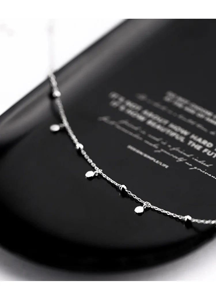 925 Sterling Silver Neck Chain Tassels Round Necklaces Women Jewelry Exquisite Elegant Aesthetic Charms Accessories Argent 925 PlatiNum
