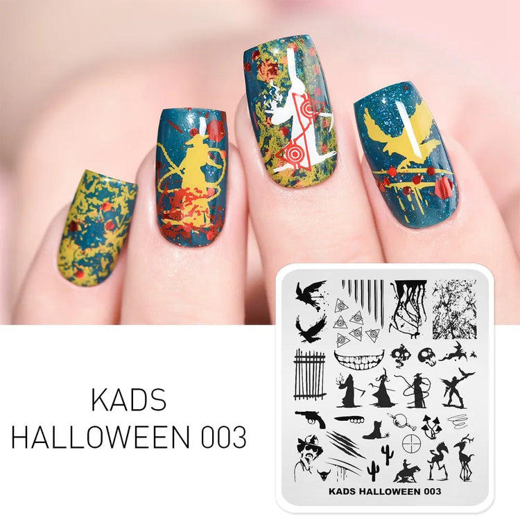 KADS Halloween Nail Stamping Plates skull Pumpkin Bat Template Stencils Nail Art Stamp Image Plate Manicure Nail Print Tool