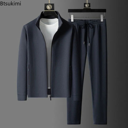 New Spring Autumn Tracksuits for Men Casual Sports Zipper Jackets+Pants Two Piece Sets Long Sleeve Stand Coats Trousers Outfits PlatiNum