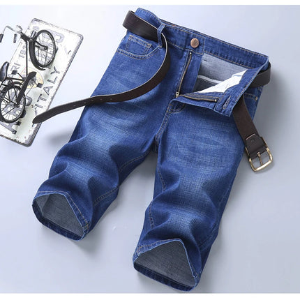 2026 Pantaloncini Casual da Uomo in Denim Cotone Elastico Dritti di Alta Qualità al Ginocchio Jeans Classici Vintage Moda Blu