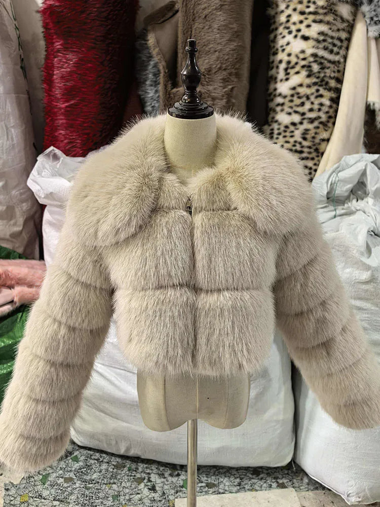 ZADORIN Chic Turn Down Collar Cropped Faux Fur Coat Woman Luxury Designer Faux Fur Jackets for Woman Winter Y2K Clothes Fur Top