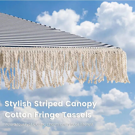 Ombrellone da Patio da 7 Piedi con Frange, Ombrellone da Spiaggia Protettivo dal Sole con Nappe Boho - Blu