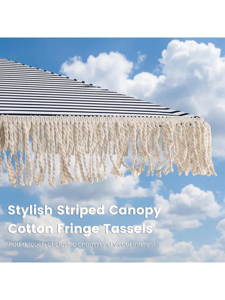Ombrellone da Patio da 7 Piedi con Frange, Ombrellone da Spiaggia Protettivo dal Sole con Nappe Boho - Blu