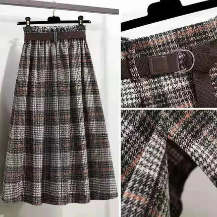 Korean Women Fashion Leisure Plaid Woolen Skirt Autumn Winter New High Waist Mid-Long Irregular Wool Skirts Femme Large Size 4XL PlatiNum