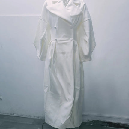 European American Retro Court Style Wool Coat, Long Length with Big Lapel & Lantern Sleeves, New Autumn Winter Outerwear