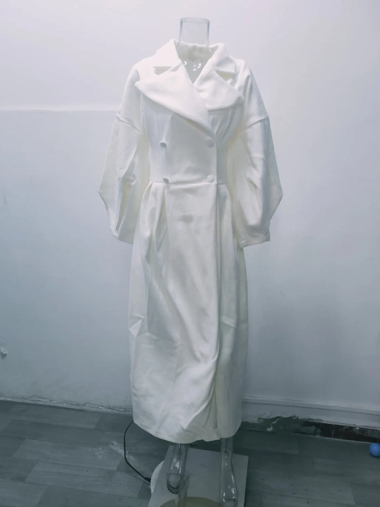 European American Retro Court Style Wool Coat, Long Length with Big Lapel & Lantern Sleeves, New Autumn Winter Outerwear