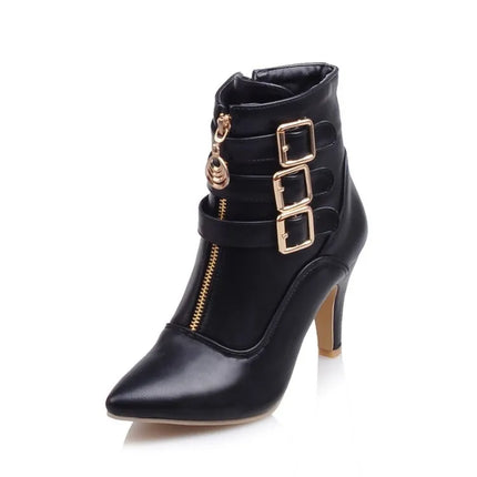 Women Shoes  Boots Spring High Heels Ankle Boots Pointed Toe Buckle  Boots Zip Ladies Shoes White Big Size 2023