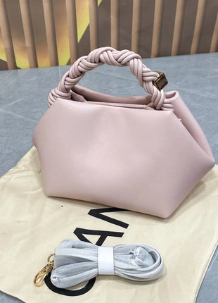 Borsa a tracolla/da spalla da donna in morbida pelle di alta qualità, con manico in corda intrecciata, elegante e casual per l'uso quotidiano.