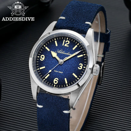 ADDIESDIVE NEW Luxury Quartz Men's 36mm Watch AD2544 Sapphire Crystal 100M Waterproof C3 Retro Luminous Leather Strap Wristwatch