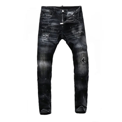 Street Fashion Men Jeans Retro Black Gray Elastic Slim Ripped Jeans Men High Quality Brand Designer Vintage Denim Pants Hombre PlatiNum
