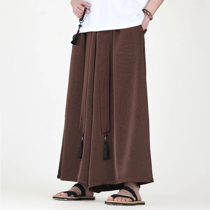 Pantaloni stile cinese da uomo nuovi pantaloni larghi casual in seta di ghiaccio a gamba larga pantaloni da uomo kimono alla moda retrò comodi e traspiranti