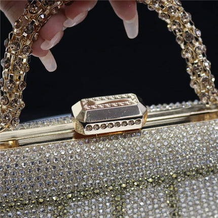 Popular In Nigeria Exquisite Evening Bags With Diamond Design Fashion Handle Clutch Rhinestone Embellished Long Chain Bag PlatiNum