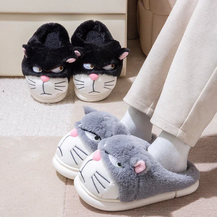 Fluffy Slippers Women Cute Cartoon Winter Plush Home Shoes Girls Casual Large Size Flats