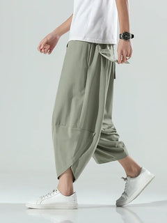 Pantaloncini Estivi da Uomo Stile Cinese Harajuku, Pantaloni Harem Oversize, Pantaloni Vintage Traspiranti a Tinta Unita, Lunghezza al Polpaccio