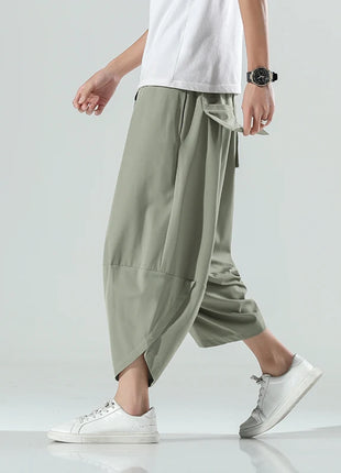 Pantaloncini Estivi da Uomo Stile Cinese Harajuku, Pantaloni Harem Oversize, Pantaloni Vintage Traspiranti a Tinta Unita, Lunghezza al Polpaccio