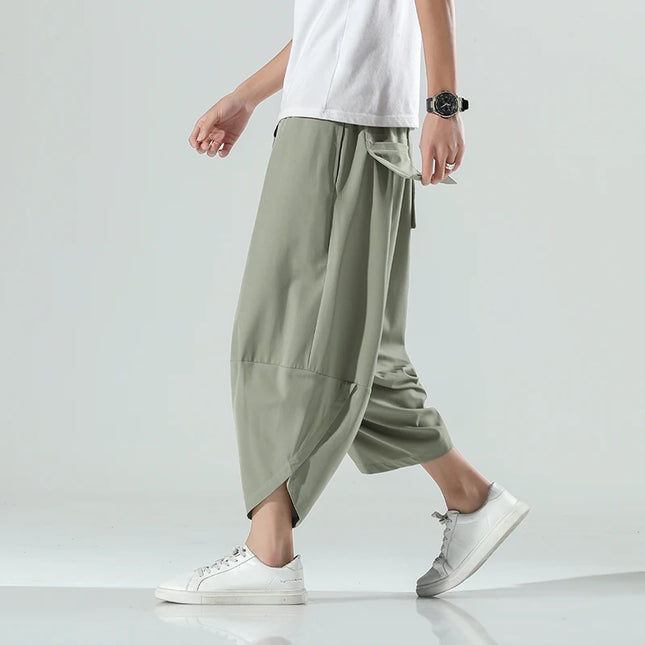 Pantaloncini Estivi da Uomo Stile Cinese Harajuku, Pantaloni Harem Oversize, Pantaloni Vintage Traspiranti a Tinta Unita, Lunghezza al Polpaccio