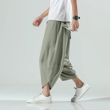 Pantaloncini Estivi da Uomo Stile Cinese Harajuku, Pantaloni Harem Oversize, Pantaloni Vintage Traspiranti a Tinta Unita, Lunghezza al Polpaccio