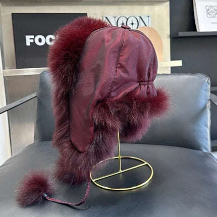 2026 100% Real Fox Fur Hats Women's Russian Ushanka Aviator Trapper Snow Skiing Hat Caps Earflap Winter Raccoon Fur Outerwear Ha
