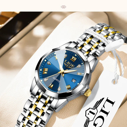 LIGE Elegante Orologio da Polso da Donna Ultrasottile in Stile Nordico Semplice con Movimento al Quarzo, Bracciale in Acciaio Inossidabile alla Moda platinumshop