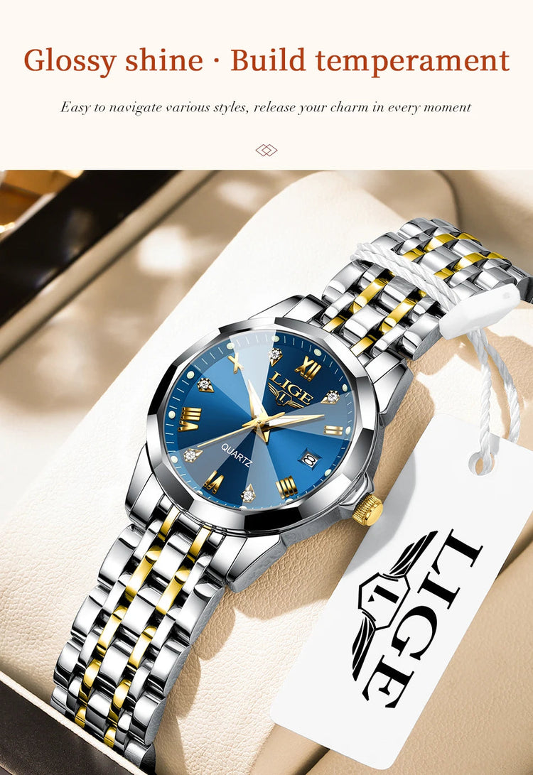 LIGE Elegante Orologio da Polso da Donna Ultrasottile in Stile Nordico Semplice con Movimento al Quarzo, Bracciale in Acciaio Inossidabile alla Moda platinumshop