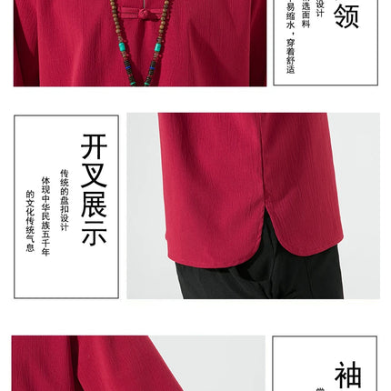 Camicie estive Uomo Stile cinese Kung Fu Tai Chi Camicette casual traspiranti tinta unita Uomo Cardigan tradizionale retrò Tang Suit