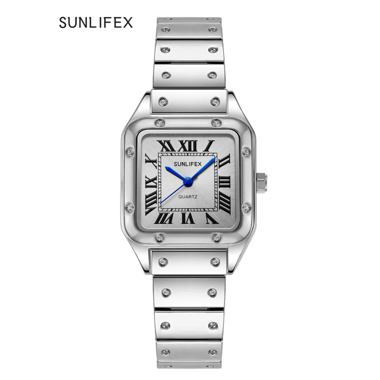 Orologi da donna quadrati Orologio da donna al quarzo Orologio da polso femminile Cinturino in bambù in acciaio inossidabile Orologio da donna casual Orologio Relogio Feminino platinumshop