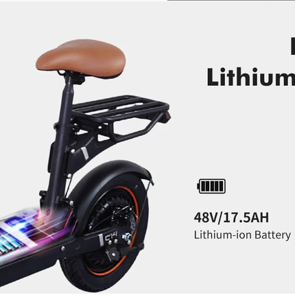 Monopattino Elettrico per Adulti con Sedile, 500W 48V 17.5Ah, Batteria Rimovibile, Ruote 14*2.5 Pollici, Originale di Fabbrica, Pieghevole a Due Ruote