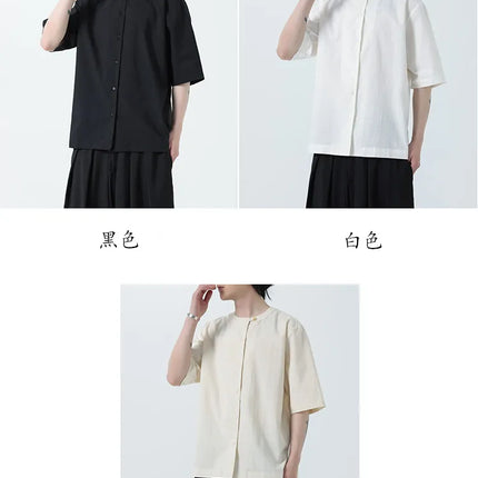 Camicie in Lino Stile Cinese per Uomo, Top Retrò Comodo Stile Tang, Camicie a Maniche Corte Tinta Unita per Kung Fu e Tai Chi