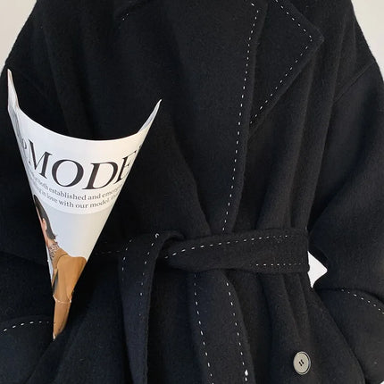 New Solid Korean Style Women Wool Coat Arch Needle Large Neck Versatile Fashion Texture Double Sided Trench Coats Female Winter