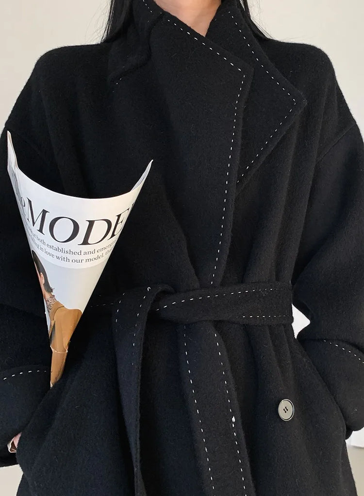 New Solid Korean Style Women Wool Coat Arch Needle Large Neck Versatile Fashion Texture Double Sided Trench Coats Female Winter