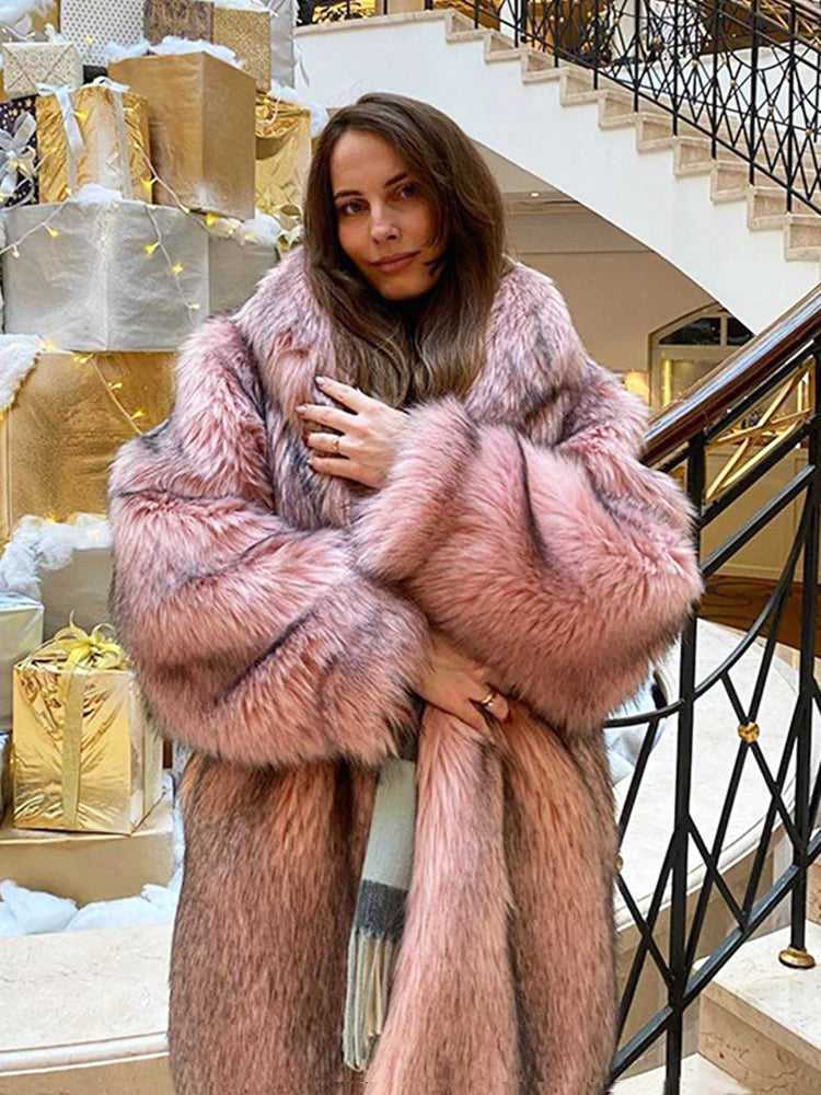 ZADORIN Luxury Winter Fur Coats Woman Plush Long Faux Fur Coat Lapel Fluffy Pink Fur Jacket Woman Fur Faux Coat Loose Outerwear