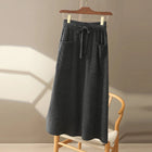 Autumn And Winter100% Pure Wool Skirt Women's Long Pocket Small A Skirt High Waist Slim Cashmere Knit A-Line Skirt PlatiNum
