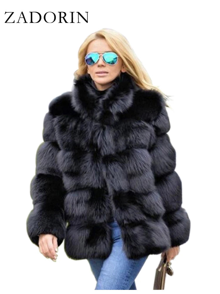 ZADORIN Fashion Thick Warm Winter Coat Woman Luxury Faux Fox Fur Coat Jackets Woman Stand Fur Collar Fake Fur Jacket Outerwears