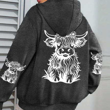 Cute Hair Cow Cartoon Printing Hoodies Womens Fleece Autumn Streetwear Comfortable Casual Hoodie Y2K Pocket All-Match Hoody